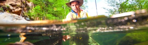 A fly angler caught a huge fish on a wet fly fishing