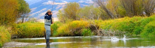 An angler fly fishing in the beautiful river of Bozeman, Montana.