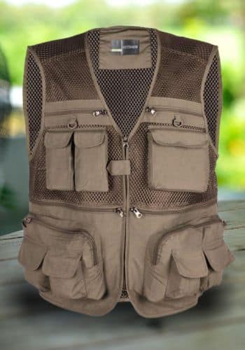 Loogu Outdoors Vest outside on a wooden table