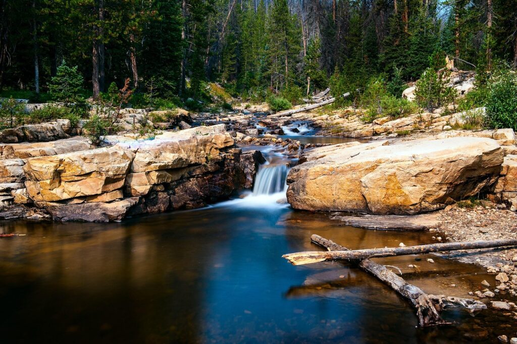 The upper Provo River drops through granite ledges in Utah's Uinta Mountains