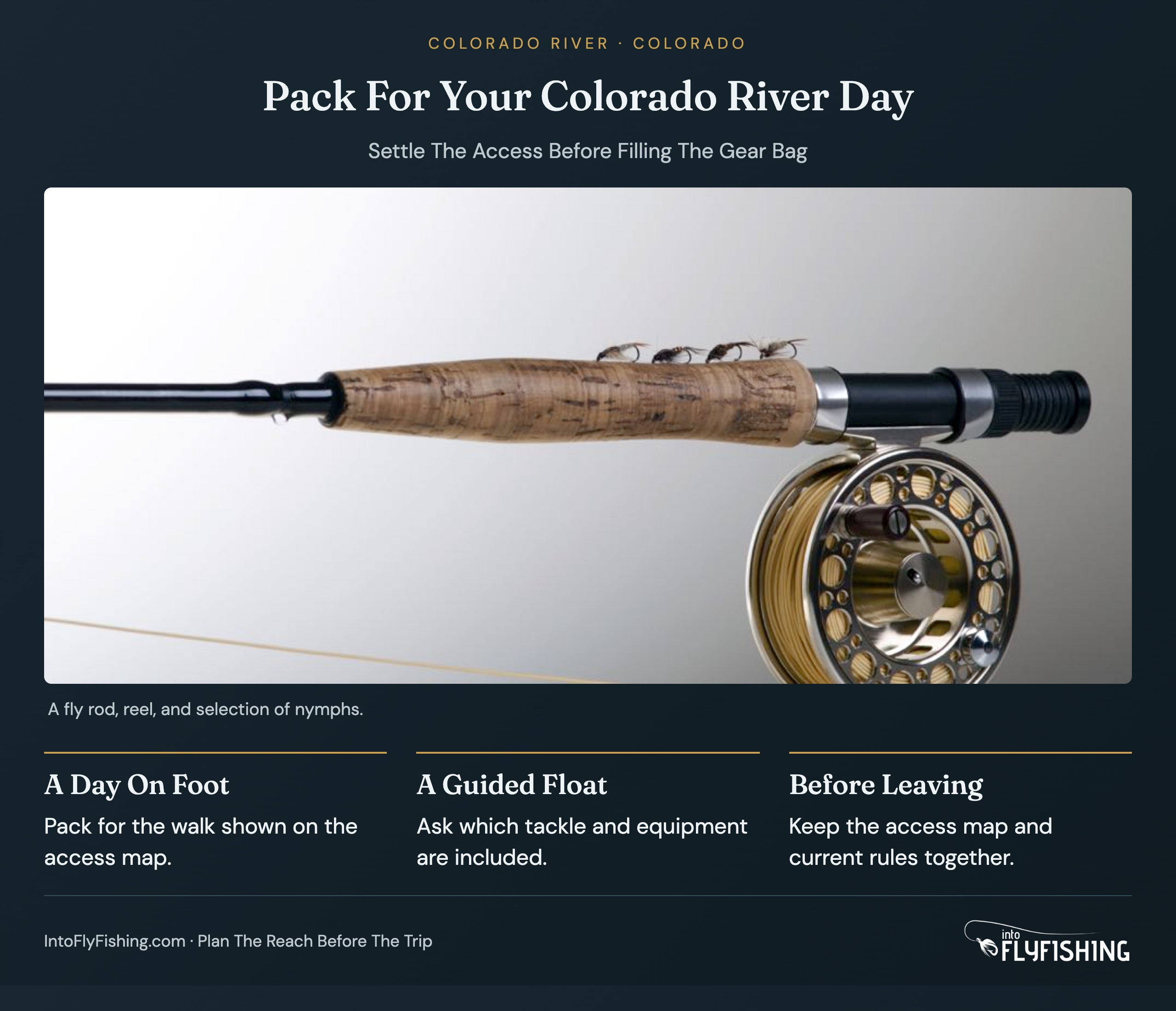 Pack For Your Colorado River Day: A Day On Foot. Pack for the walk shown on the access map.; A Guided Float. Ask which tackle and equipment are included.; Before Leaving. Keep the access map and current rules together.