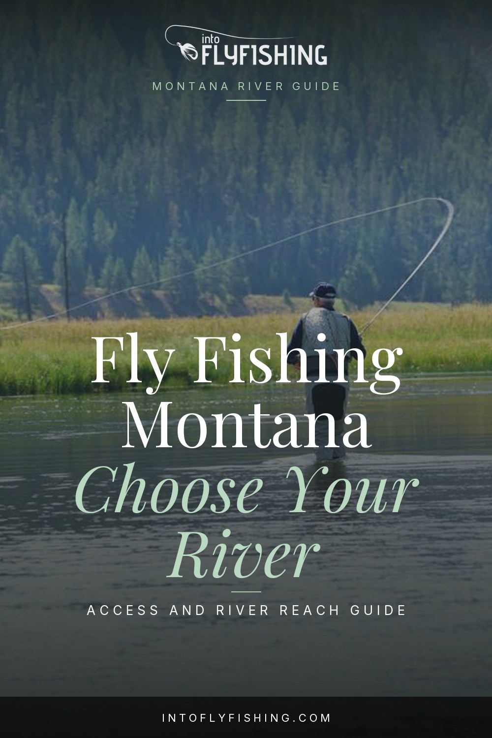 Fly Fishing Montana Choose Your River, over a photograph of the Madison River in Montana.