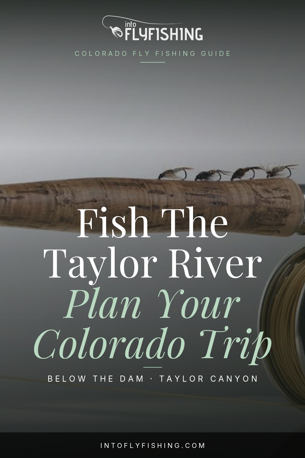 Taylor River fishing guide pin over a photograph of a fly rod and reel.