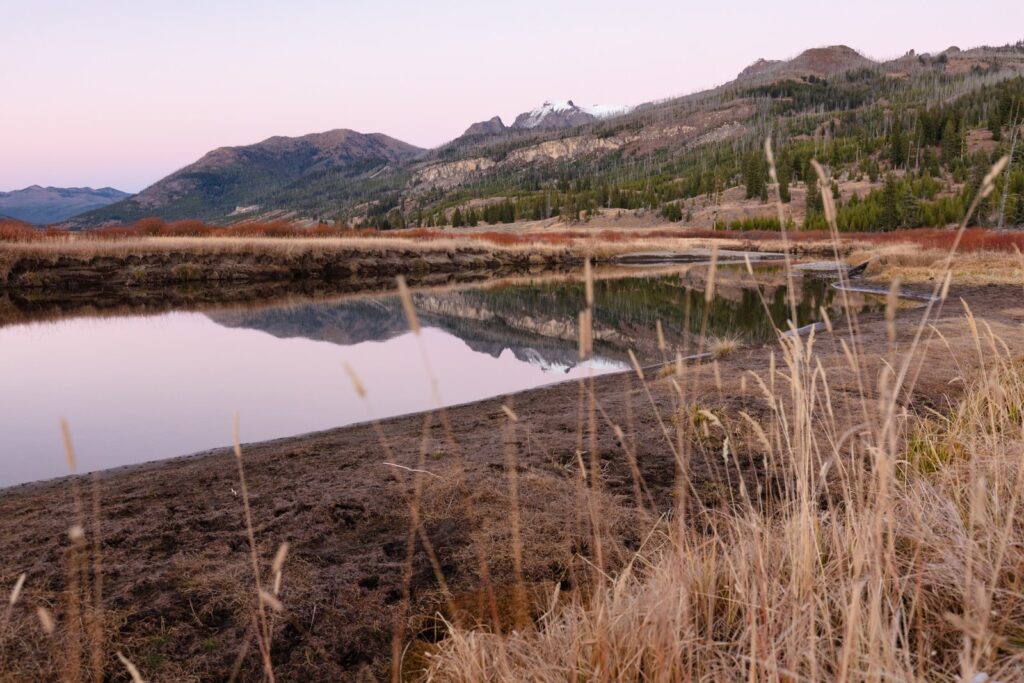 Slough Creek reflecting mountains in Yellowstone National Park, Wyoming