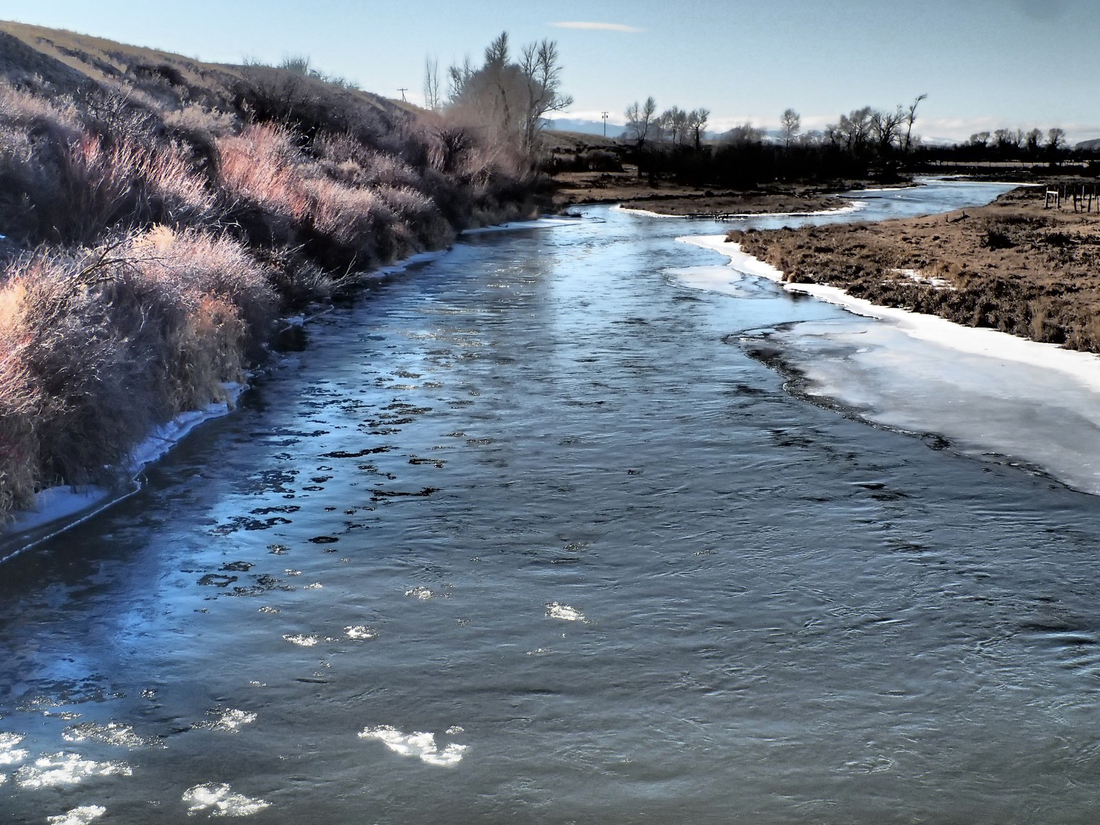 The Beaverhead River near Twin Bridges, Montana in winter