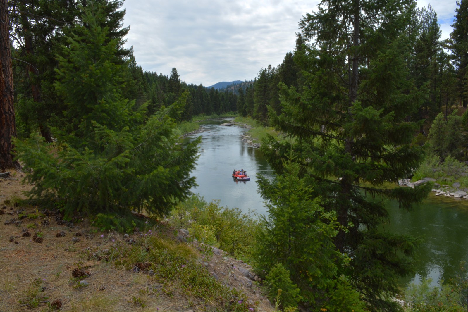 A raft on the Blackfoot River outside Missoula, Montana