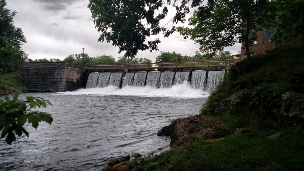 Spillway on the Spring River at Mammoth Spring State Park, Arkansas.