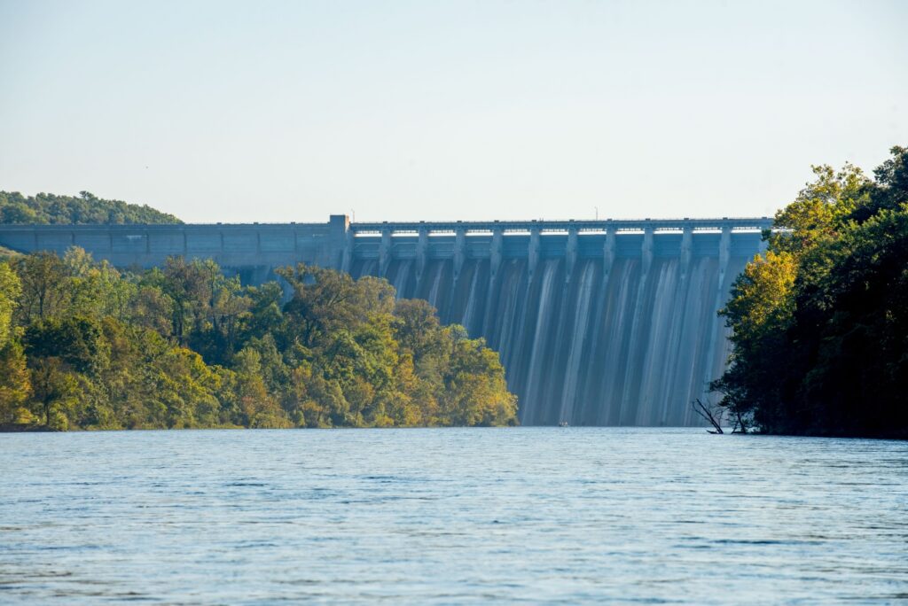 Bull Shoals Dam above the White River in Arkansas.