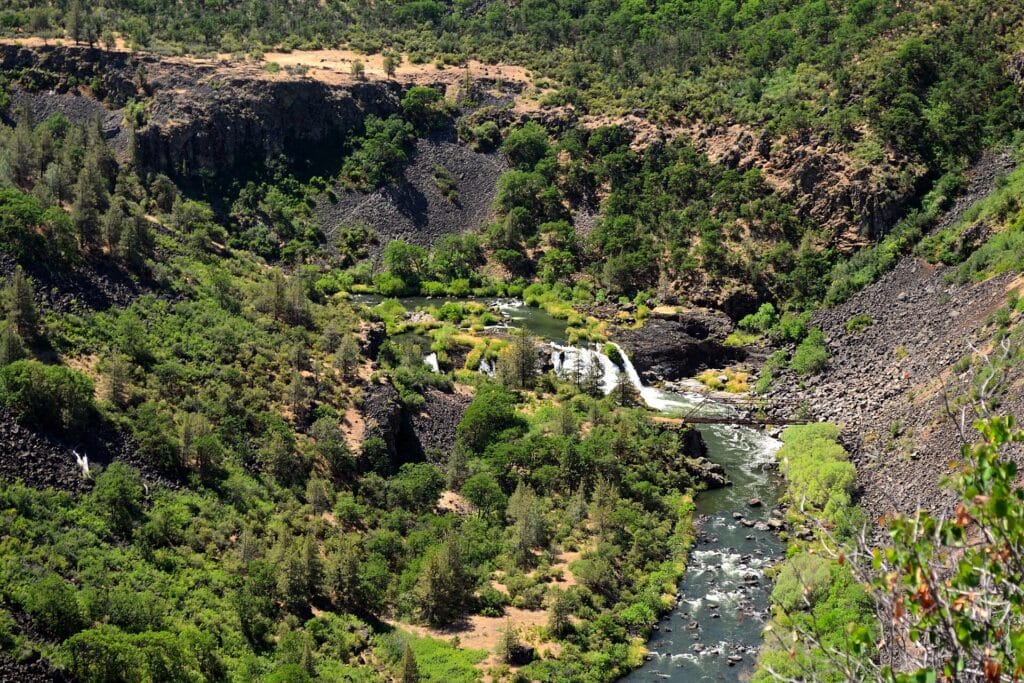 Pit River Falls and rocky canyon near Fall River Mills, California