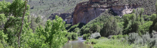 The Dolores River flowing through a canyon between McPhee Dam and Bradfield Bridge.