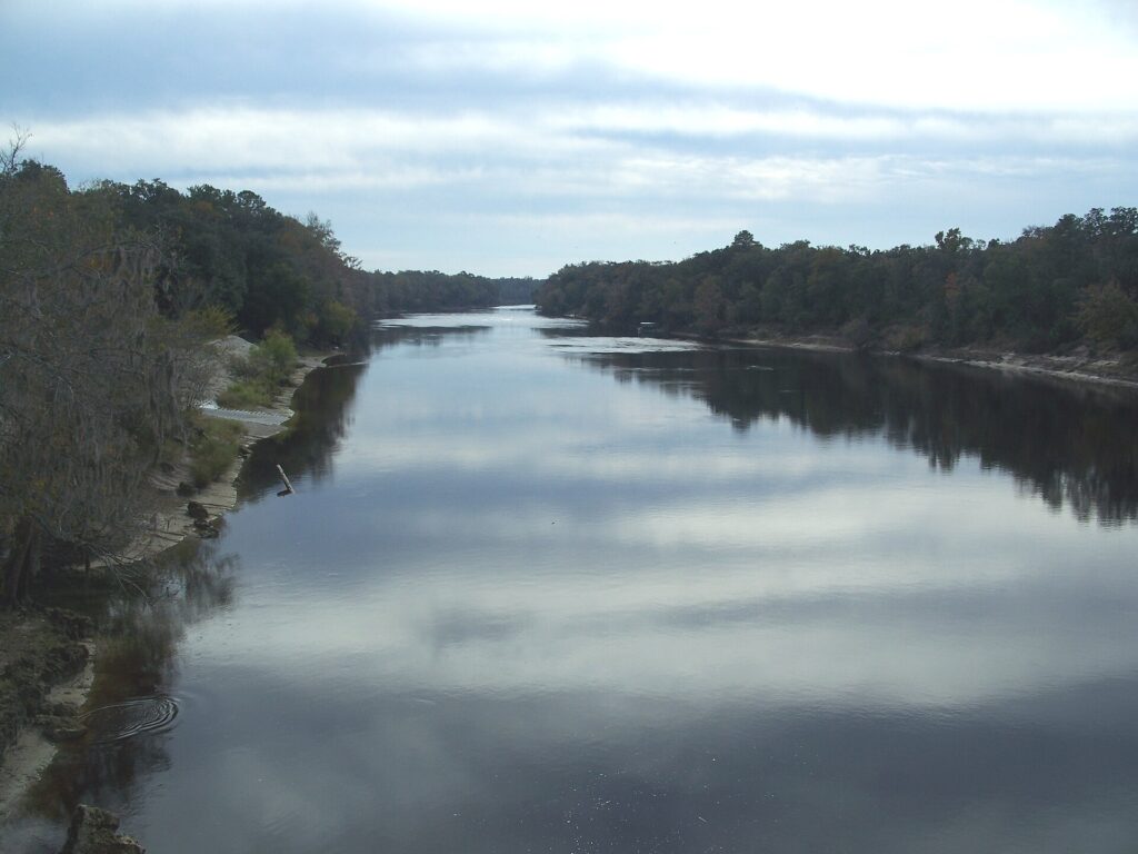 The Suwannee River looking south from the bridge at Branford, Florida.