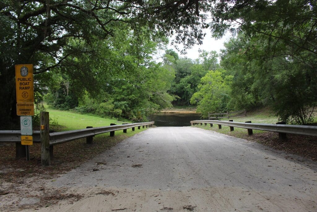 The Dowling Park boat ramp beside the Suwannee River.