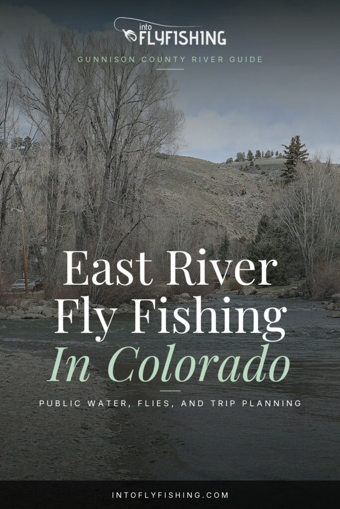 East River fly fishing in Colorado guide text over the East and Taylor river confluence.