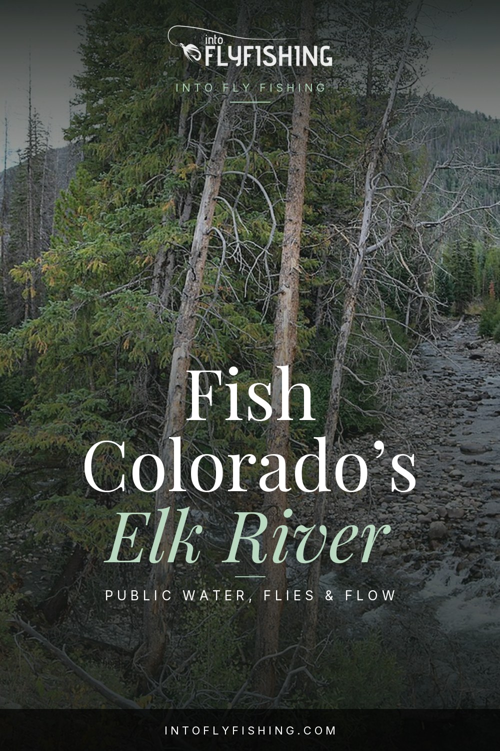 Elk River Colorado guide text over the Elk River and South Fork confluence.