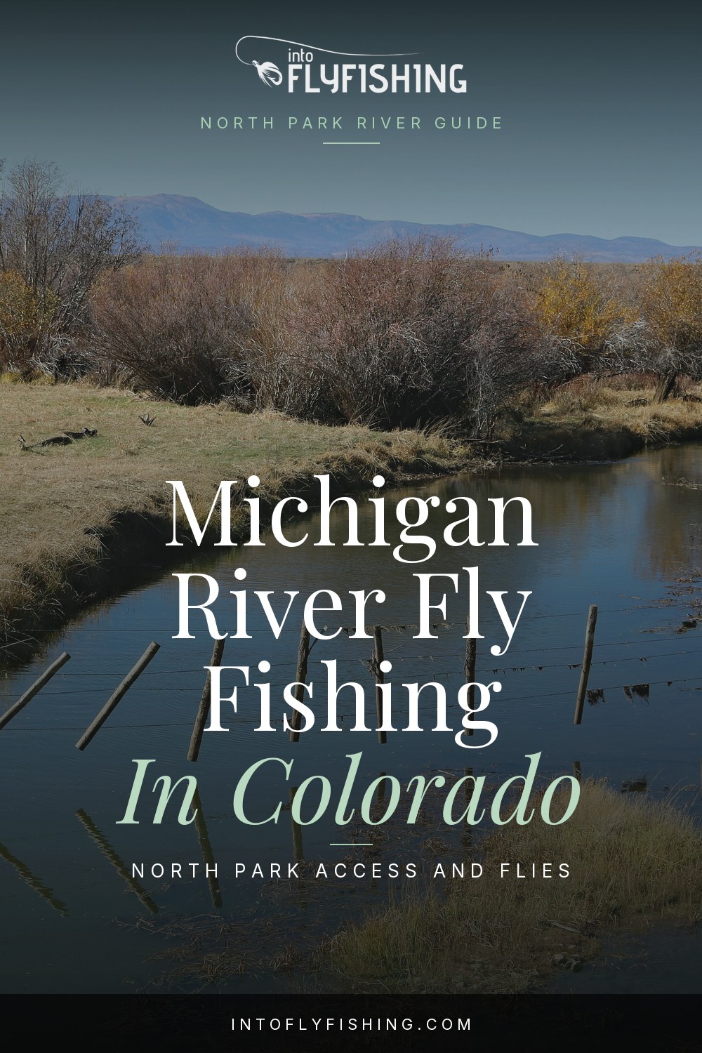 Michigan River fly fishing in Colorado guide text over a verified river photograph north of Walden.