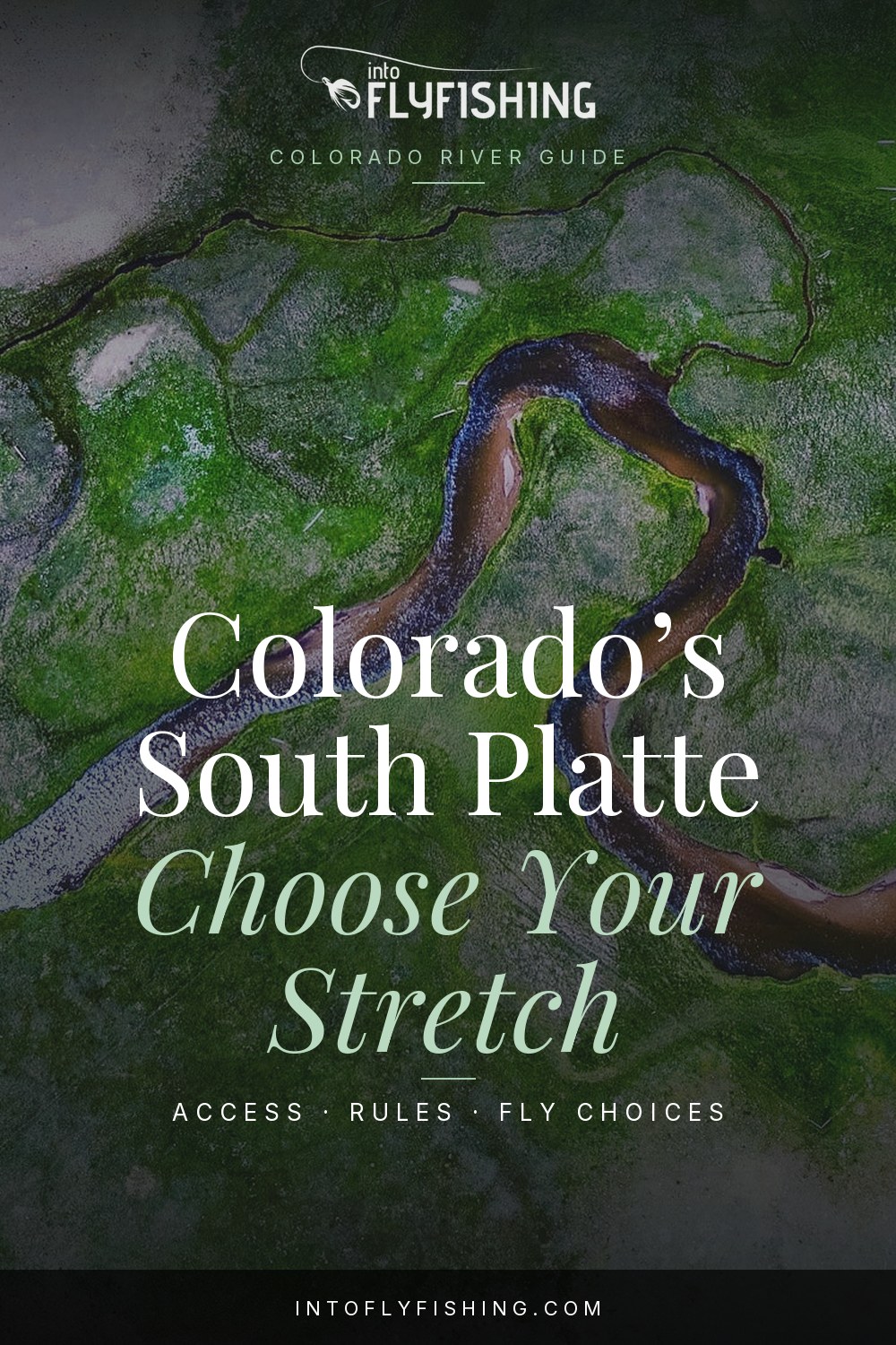 South Platte River Colorado guide pin. South Platte River, Colorado. Drone photograph by Thomas Elliott, CC0.