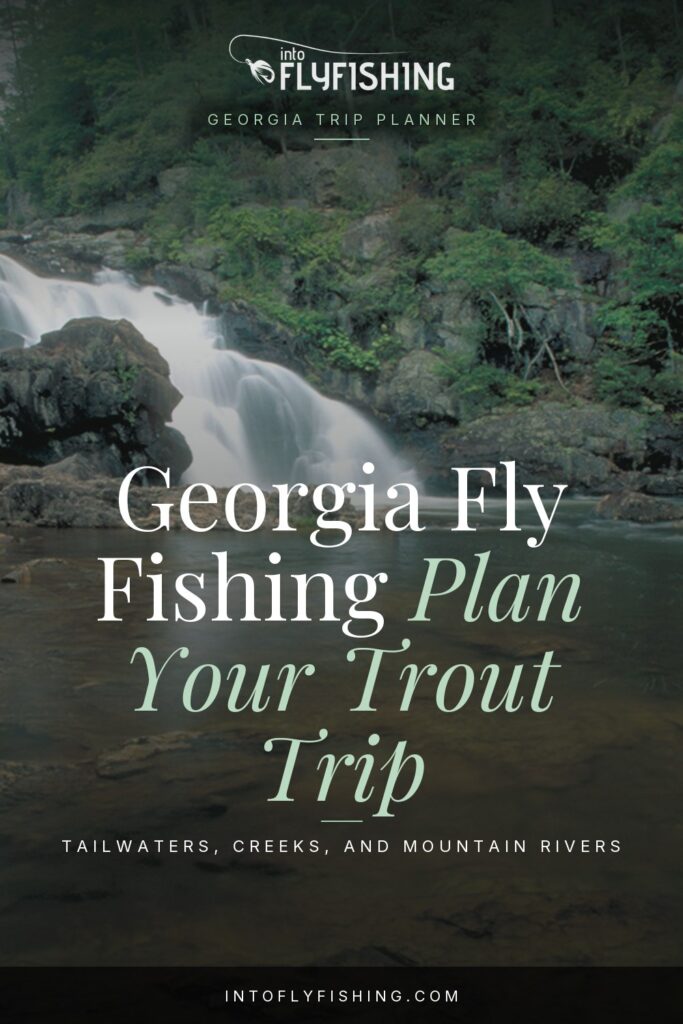 Georgia fly fishing trip planner text over a photograph of Jacks River Falls in the Cohutta Wilderness.