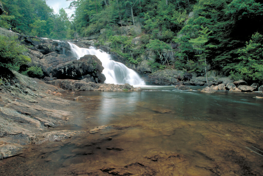 Jacks River Falls flowing over rock in the Cohutta Wilderness