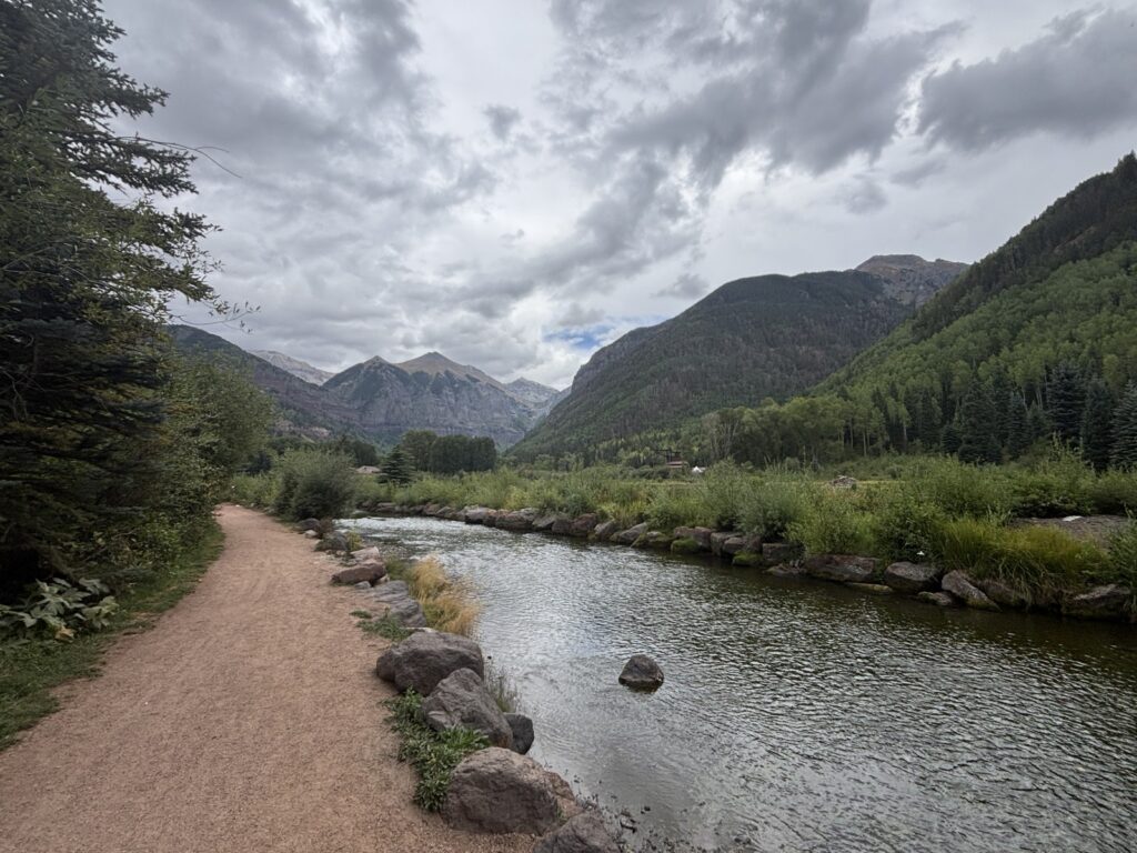 San Miguel River below the mountains at Telluride, Colorado.