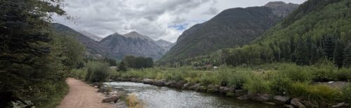 San Miguel River below the mountains at Telluride, Colorado.
