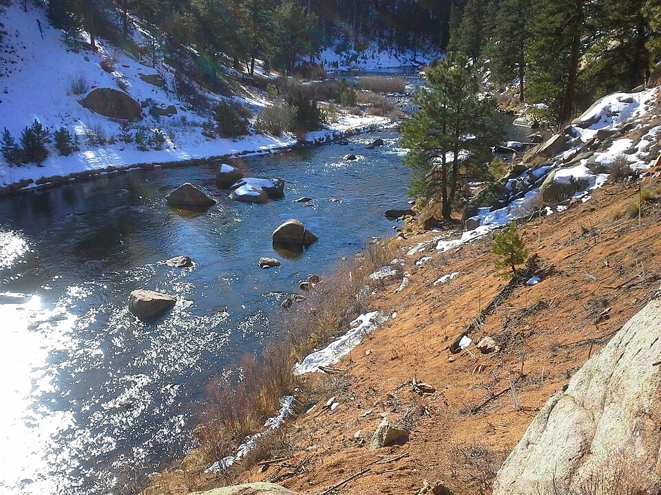 The South Platte River in Douglas County with snow along its banks
