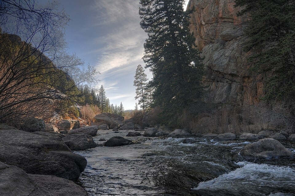 Boulders and moving water in Eleven Mile Canyon