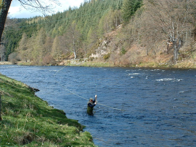 An angler casting in a flowing river